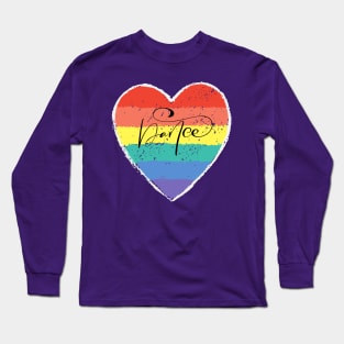 Vintage Rainbow Heart with Dance word in script dancer gift Long Sleeve T-Shirt